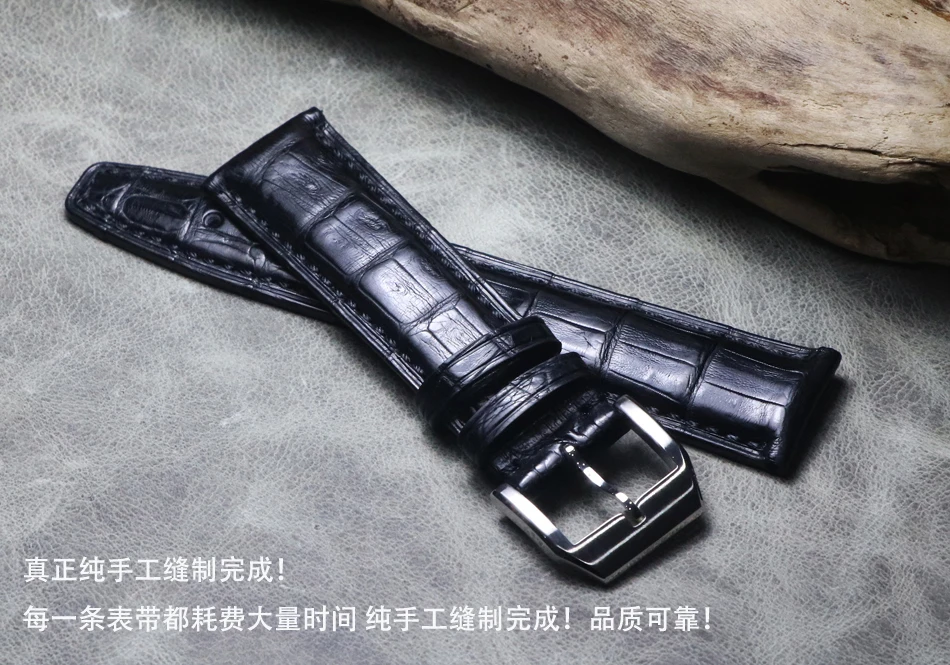 Черный Браслет из натуральной кожи ремешок застежка для часов 20 мм 21 22