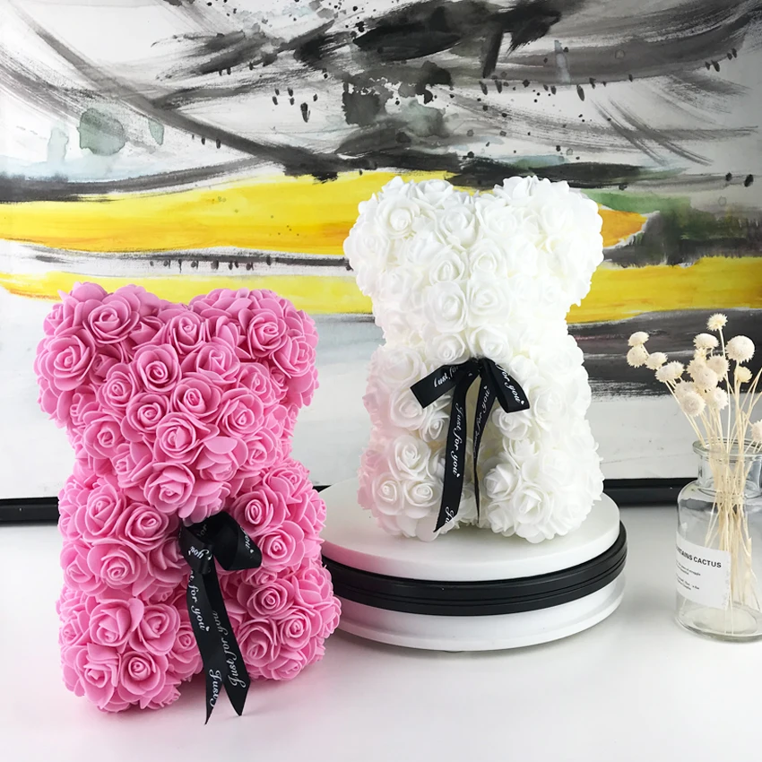 Милый медвежонок 25 см Искусственный цветок розы PE розовый медведь отправить мать