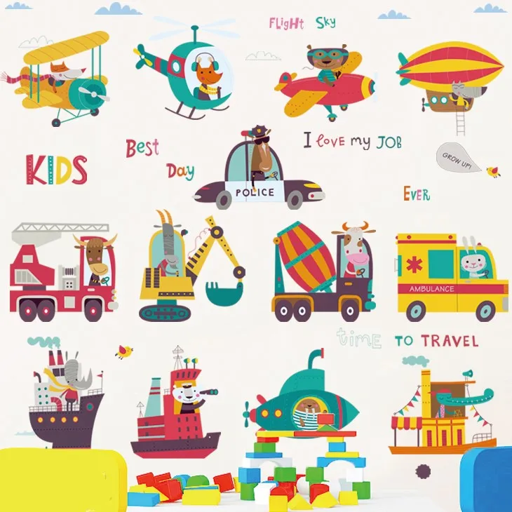 DIY автомобиль самолет детская комната стикер стены мультфильм картинки для