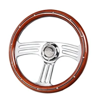 340mm classic wooden steering wheel racing car chrome silver spoke vintage classic wood grain steering wheel
