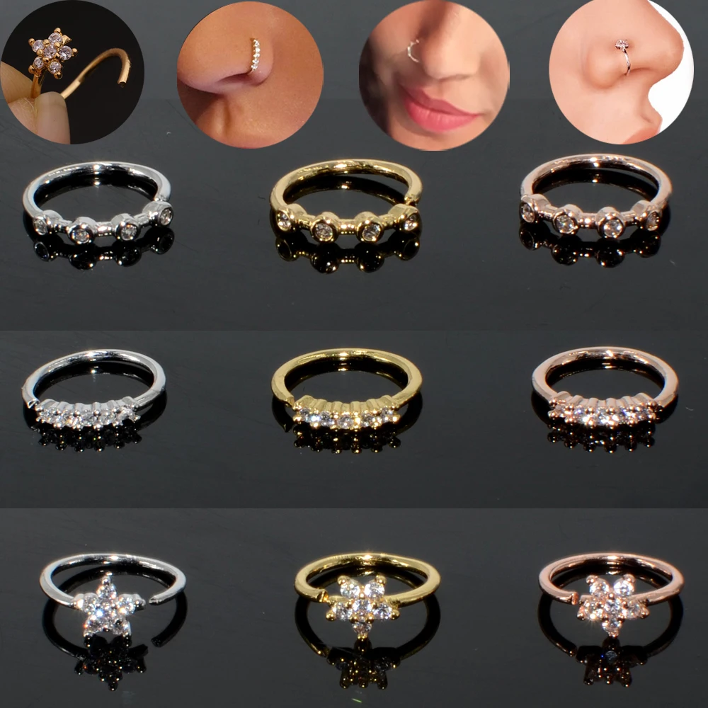 3 шт./лот нос гибкие Cz уха обруч кольца ноздрей циркония кольцо с мелким цветочным