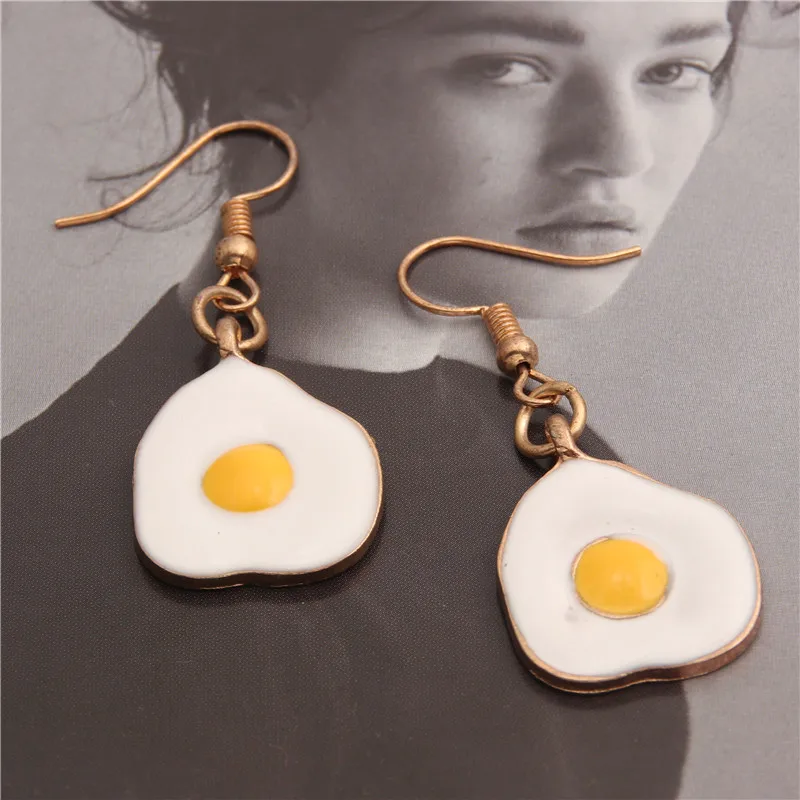 1 пара серьги с яйцом эмаль Kitch забавные золотые для ушей провода крючки подарок