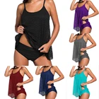 Женский однотонный купальник TaoBo 4XL в стиле ретро, купальный костюм из 2 предметов, шорты на бретельках, черный Танкини с контролем живота, спортивный купальник, пляжная одежда