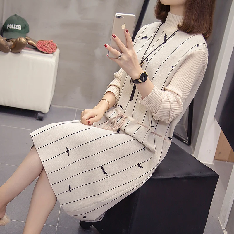 XL-4XL размера плюс женское платье-свитер с высоким воротом зимняя теплая одежда 2019