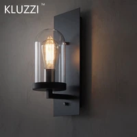 kluzzi american country industrial retro style wrought iron glass led wall lamp lighting for hallway restaurant loft bar light