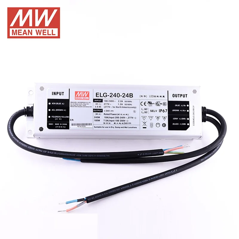 MEAN WELL ELG-240-24B 240 Вт 24 В светодиодный диммер мощность питания 110 В/220В переменного тока до 24 В постоянного тока 10A водонепроницаемый IP67 Meanwell регулируемый светодиодный трансформатор