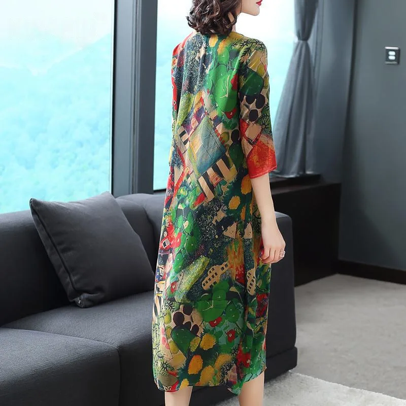 Новинка 2020 Летнее шелковое платье женское повседневное цветочное миди пляжные