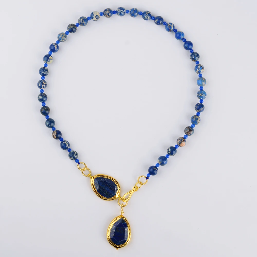 Blue Sea Sediment Jasper Necklace Natural Lapis Pendant 23'' | Украшения и аксессуары