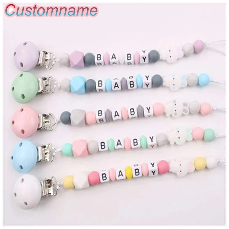 1Pcs DIY Silicone Baby Pacifier Custom Personalised Name Silicones Pacifier Clip Holder Silicone Cute rabbit Animal Crochet Bead