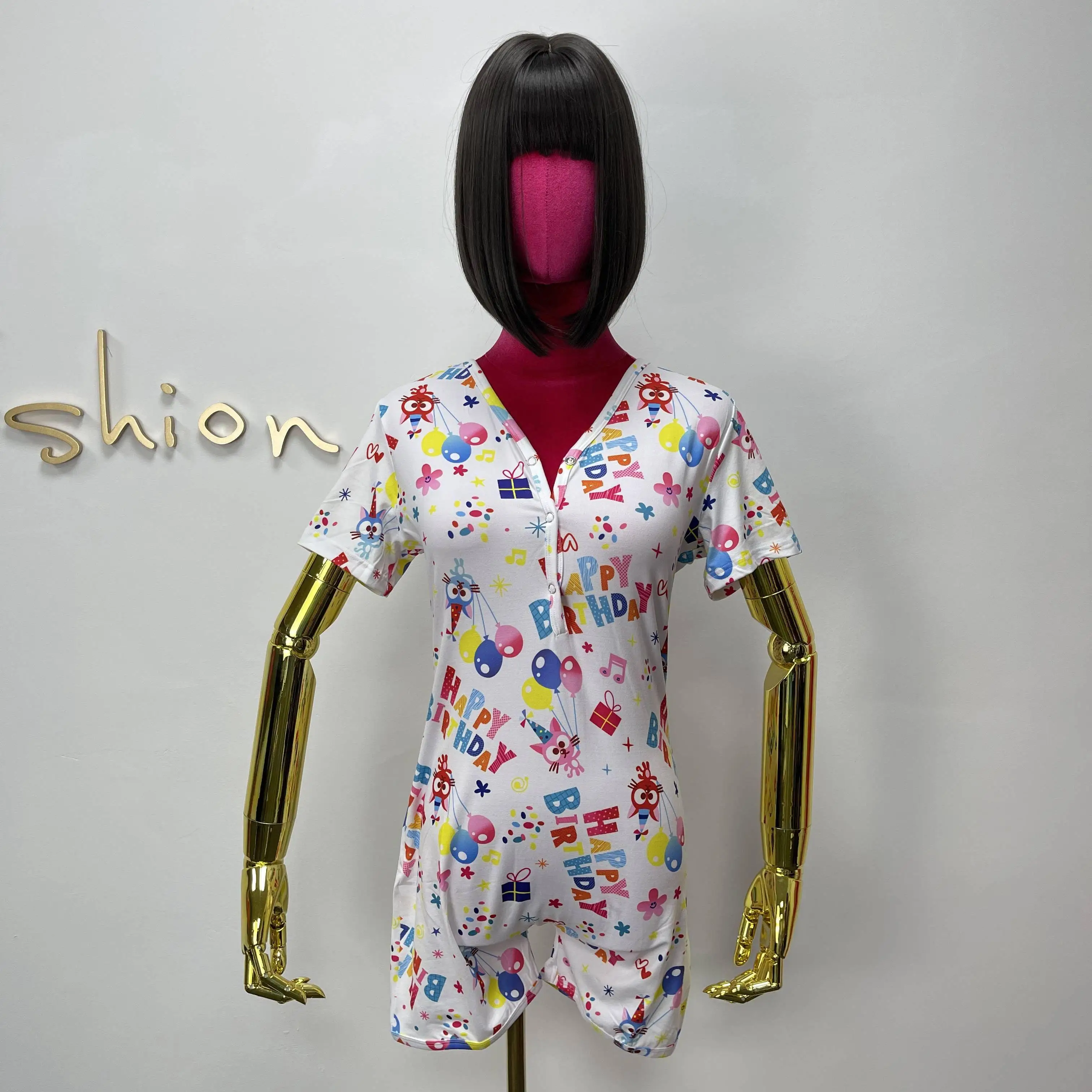 

Custom printed happy birthday onesie adult pajamas nighty for women