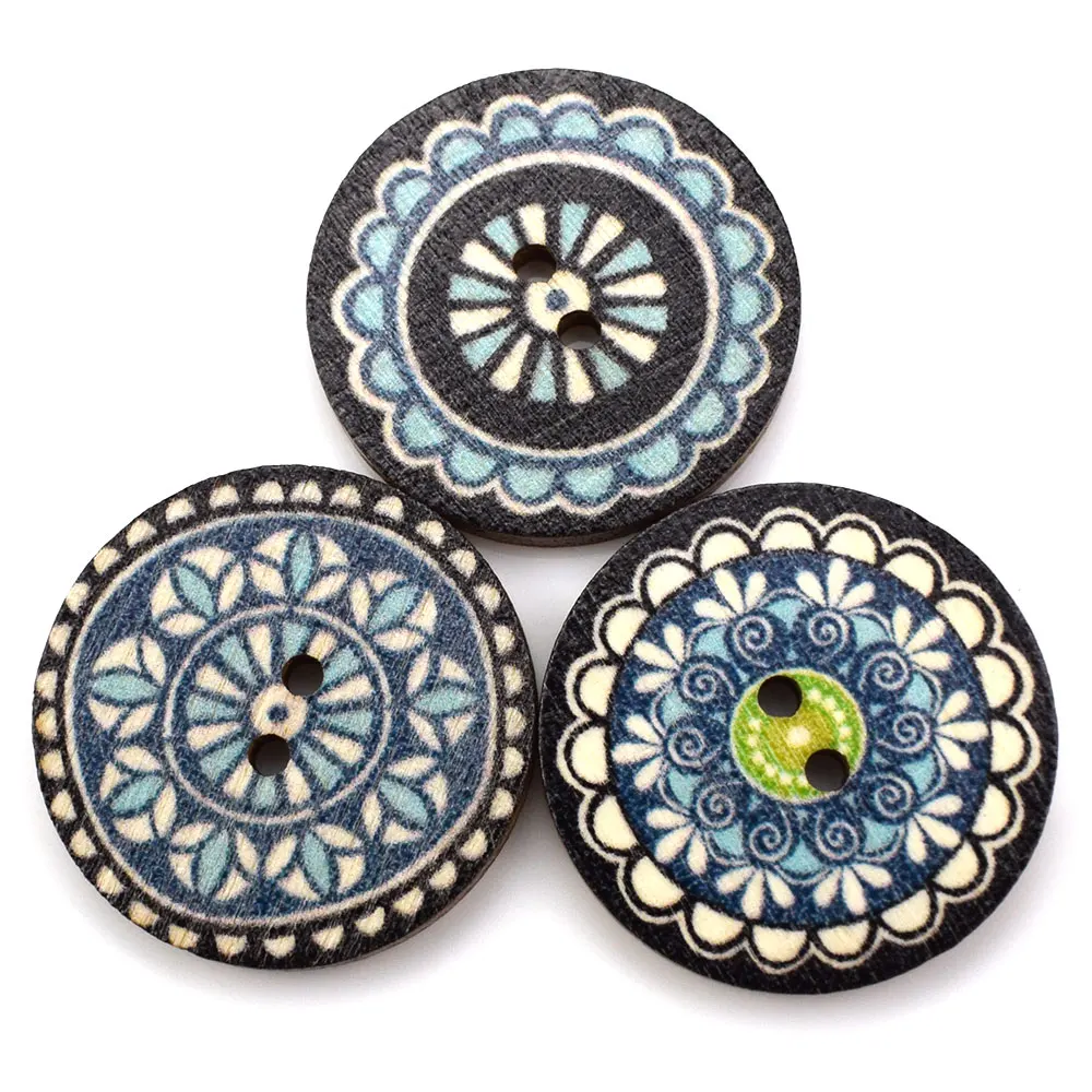 

300PCS Mixed Vintage Colorful Flowers Wood Buttons Scrapbooking Sewing Craft 20/25mm Random Mixed Handmade Clothes Decor Button