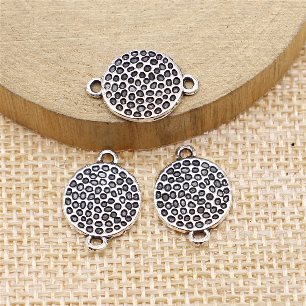 

65pcs 12x17mm antique silver Pocked disc connector charms diy retro jewelry fit Earring keychain hair card pendant