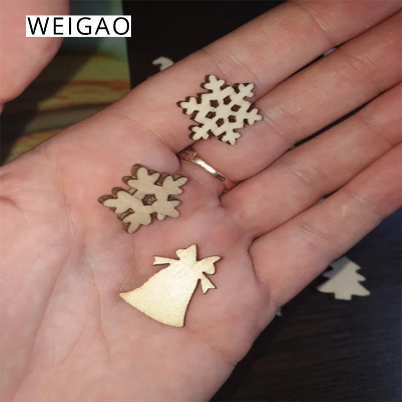 WEIGAO 100 шт Рождественские елочные украшения мини деревянные украшения Снежинка елка Рождественские Подвески для вечеринок украшения для дома год