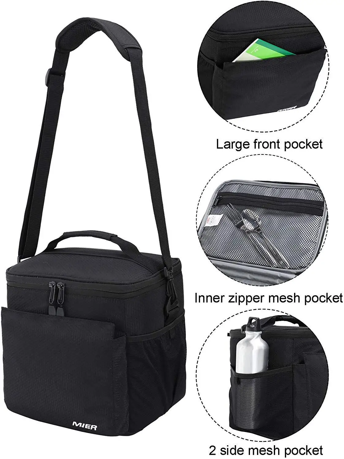Изолированная сумка для ланча MIER мужская и женская мягкая тоут с плечевым ремнем