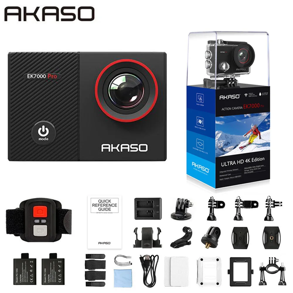 AKASO 4K Экшн-камера EK7000 Pro с сенсорным экраном Спортивная камера EIS регулируемый угол обзора 40 м Водонепроницаемая камера с пультом дистанционного управления