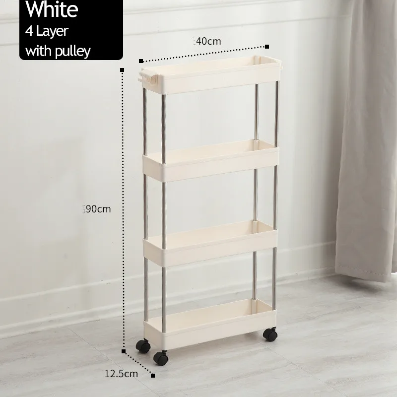 White-4 Layer 2/3/4 Слои Gap стеллаж для хранения Кухня тонкий слайд башня подвижные собрать Пластик Ванная комната полка колеса Экономия пространства Организатор - Цвет: White-4 Layer