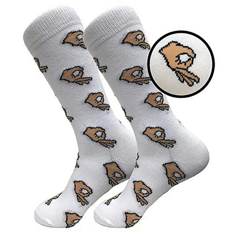 18 Colors Men Unisex Winter Knitted Mid-Calf Long Crew Socks Funny OK Gesture Printed Hip-Hop Trendy Cotton Hosiery Skateboard