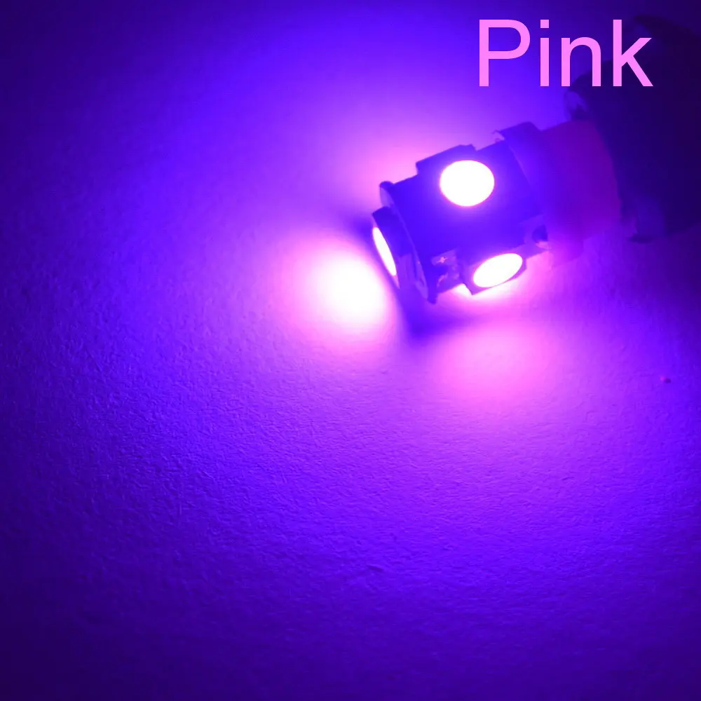 10 шт., Автомобильный светодиодный светильник T10 W5W 5050 5SMD, белый, красный, синий, клиновой светильник 168, 194, 192, DC 12 В, лампы для номерного знака, габаритный светильник, лампа для чтения, купольная лампа - Испускаемый цвет: Pink
