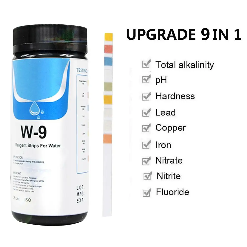 

100pc 9-in-1 Water Test Strip Drinking Water Test Strips Aquarium Fish Tank Swimming Pool For Testing Hardness PH Test Strip