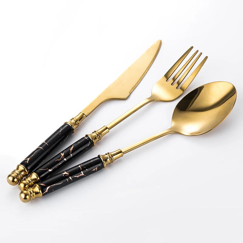 

Stainless Steel Dinnerware Spoons Forks Knives Dinner Sets Ceramic Handle Western Style Reusable Tableware Set Kitchen Utensils