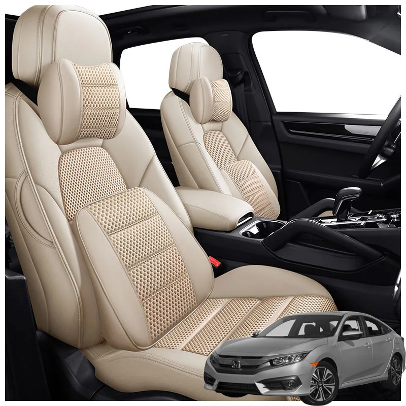 

Кожаные чехлы для автомобильных сидений на 5 мест, индивидуальные чехлы для автомобильных сидений, товары для Honda Civic 2014, 2015, 2016, 2017, аксессуар...