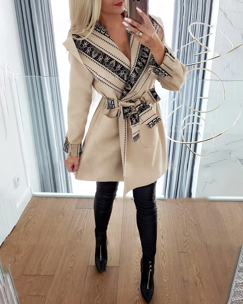 Винтажное свободное Женское пальто с принтом Женская длинная куртка офисное