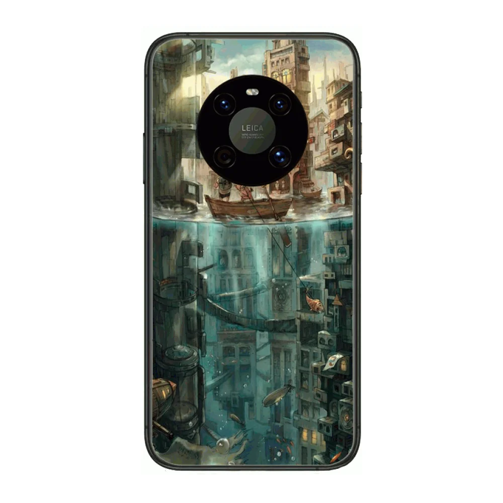 

Shockproof Aestheticism Phone Case For Huawei mate 30 10 20 40 Lite Smart Z Pro Black Etui 3D Coque Painting Hoesjes case