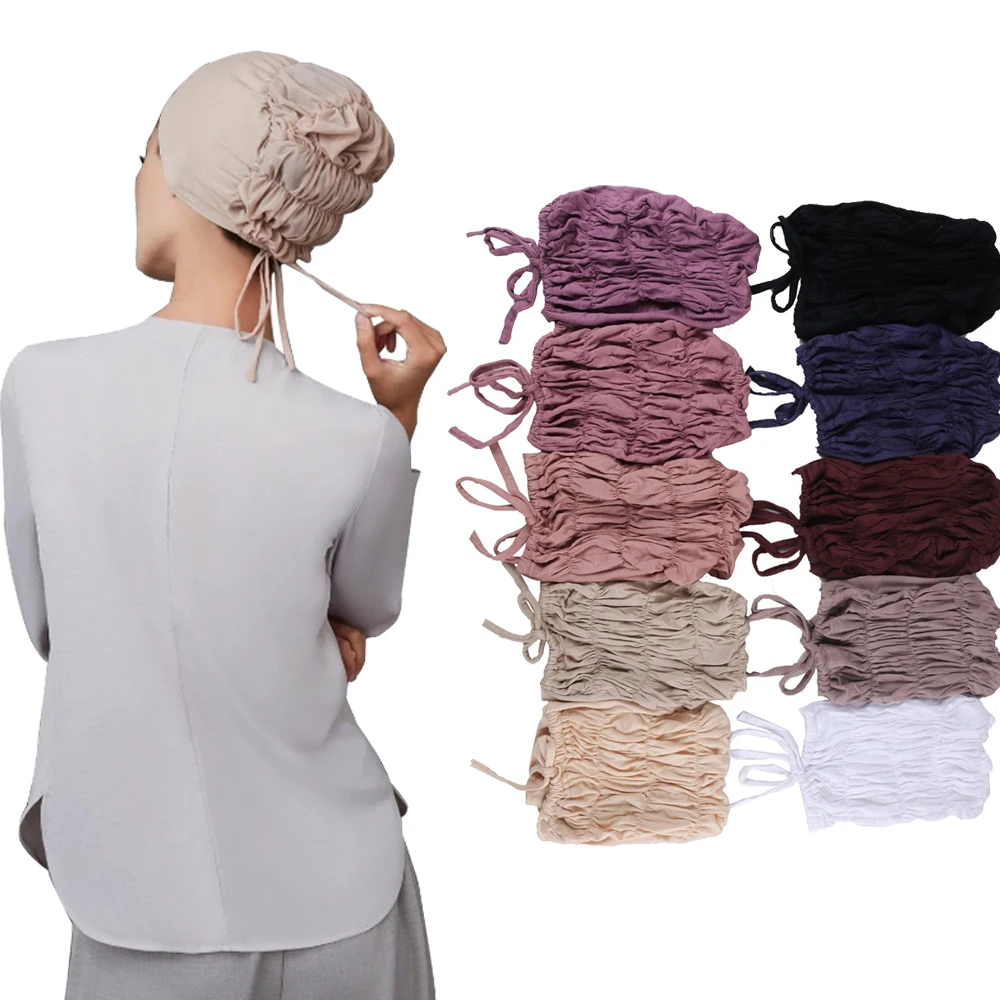 

2021 Muslim Women Elastic Tie Back Jersey Hijab Underscarf Caps Soft Cotton Head Wrap Turban Bonnet Islamic Arab Headscarf Cap
