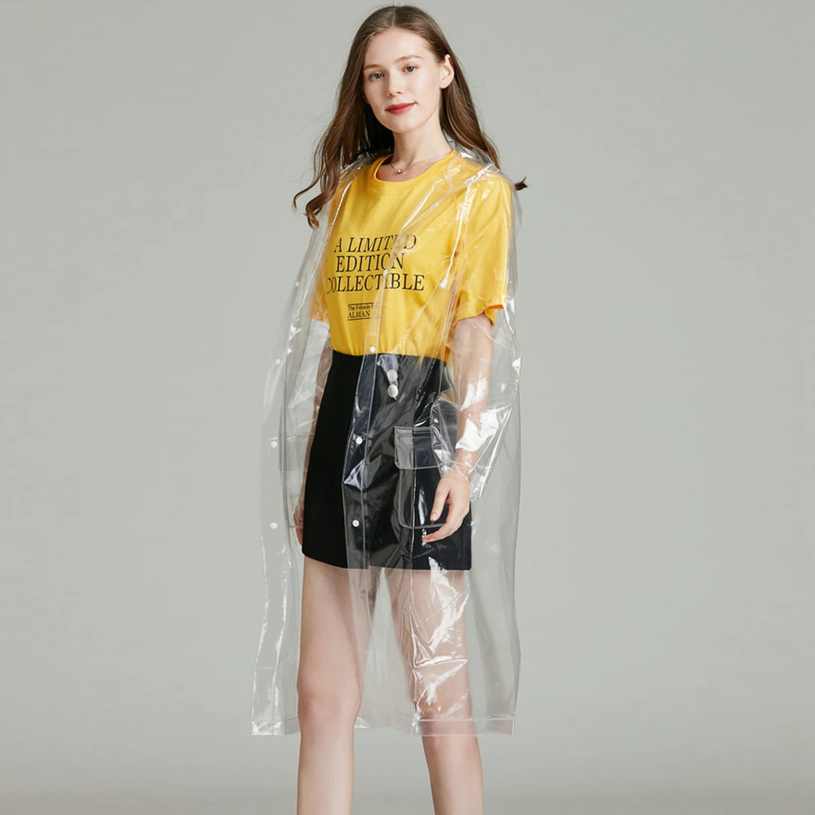 

Unisex Clear EVA Waterproof Hooded Rain Coat Jacket Cover Knee Length Raincoat