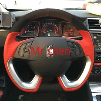diy leather hand sewn steering wheel cover for citroen ds4 ds5 ds6 ls quatre c4 ds7 series car interior