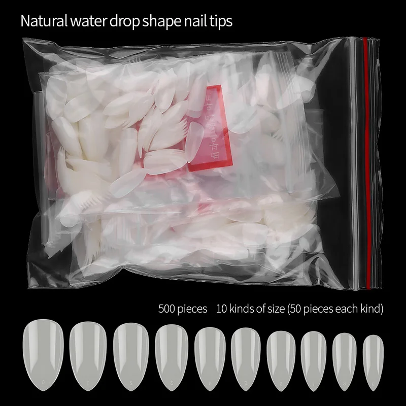 Natural Pinpai 500 шт./пакет Длинная форма миндаля полное покрытие накладные ногти 10 Размер Смешанные акриловые накладные ногти Советы салонный и домашний Маникюр Инструмент для ногтей - Цвет: Natural