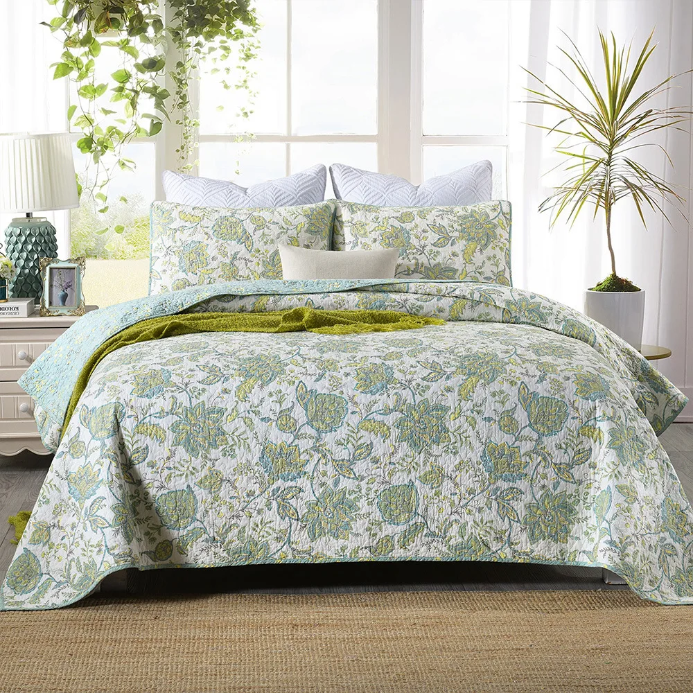 

New Luxury Bedspreads Print Quilt Sets 3pcs Bed Cover With 2*Shams Queen Size Coverlet Quilted Blanket