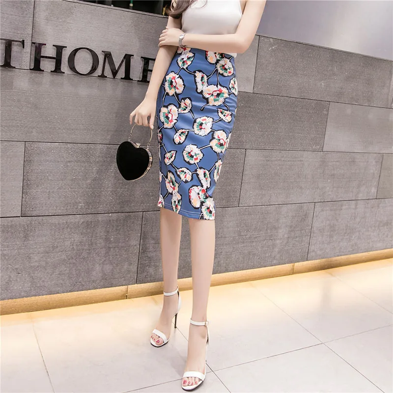 Юбка карандаш женская с цветочным принтом облегающая юбка средней длины высокой