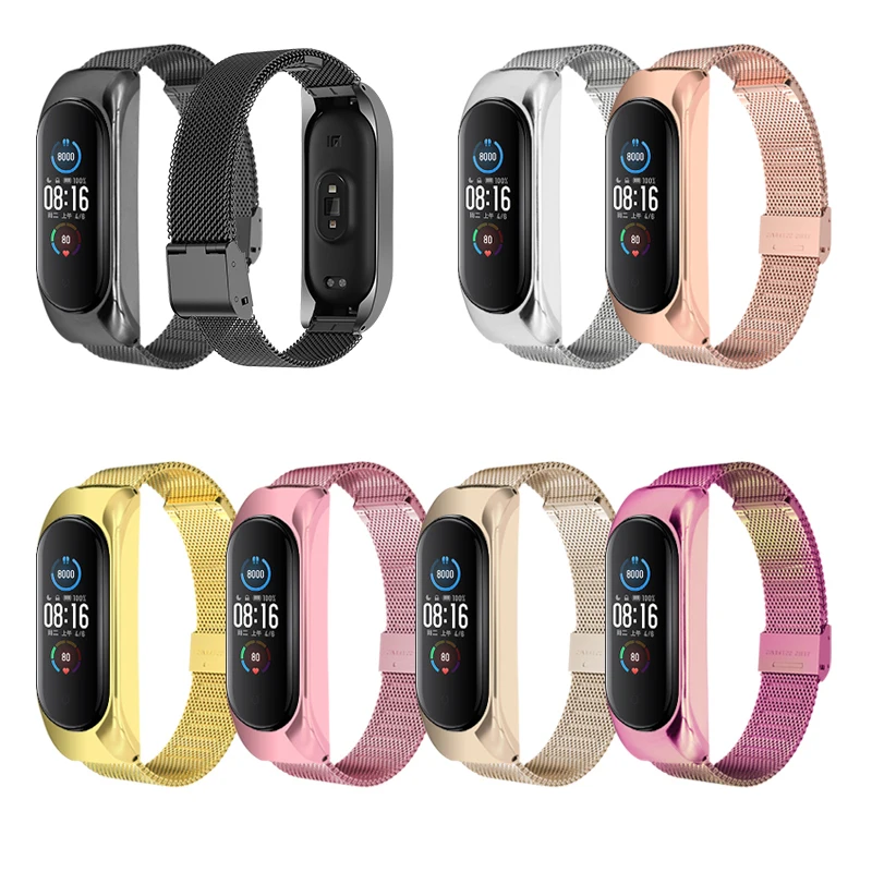 

Металлический браслет для Xiaomi Mi Band 5, 4, 3, браслет из нержавеющей стали без винтов для Mi Band 5, 4, 3