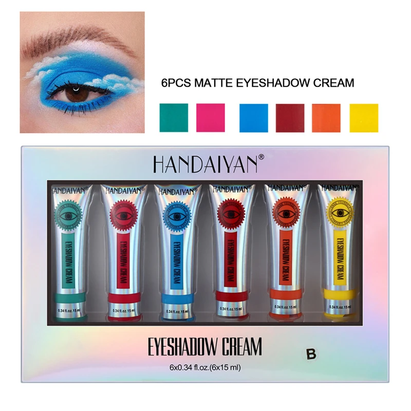 

6 Colors/box Brighten Eyeshadow Cream Eyes Easy to Wear Eye Shadow Yellow Blue Make up Long-lasting Makeup Shadows Cosmetics