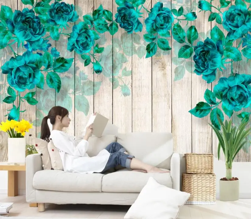 Настенная 3D фотография на заказ в европейском стиле синяя Роза деревянной доске