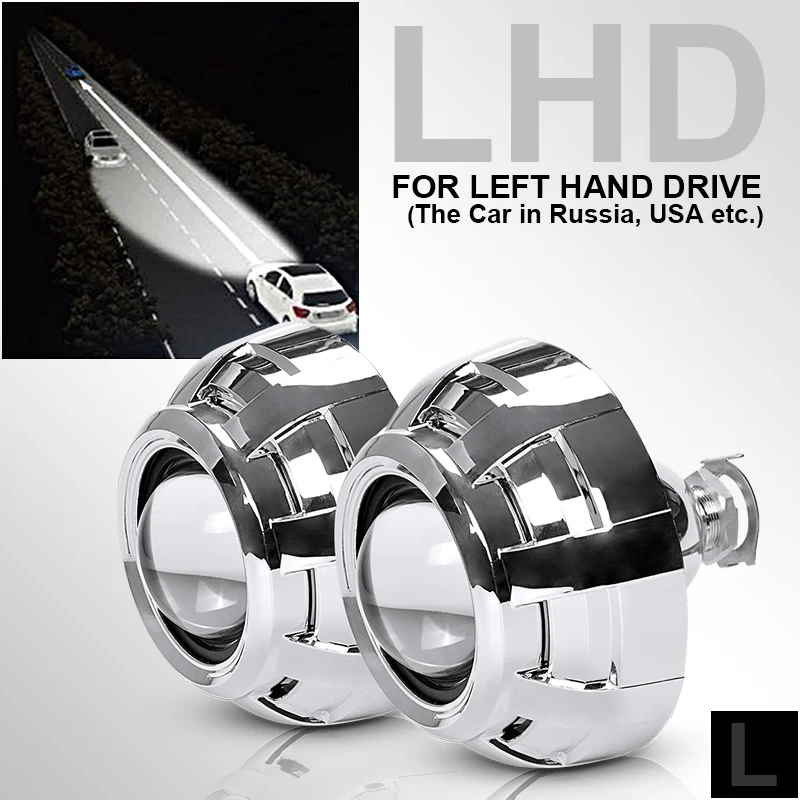 LHD-Silver Shroud Противотуманные фары 2,5 дюймов HID объектив проектора высокий низкий пучок подходит H4 H7 гнездо H1 для авто Land Rover автомобилей мотоциклетные фары для автомобиля 12V - Цвет: LHD-Silver Shroud