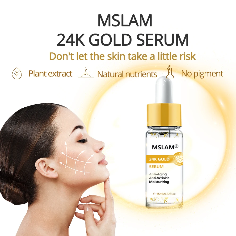 

Сыворотка MSLAM 24k Gold, натуральная Увлажняющая сыворотка против морщин для ухода за кожей лица, 15 мл