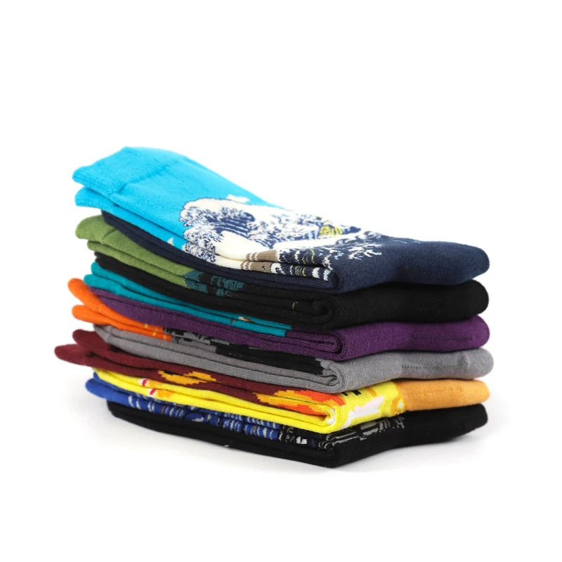 Ретро роспись Портрет Искусство Носки Happy Европа Ван Гог Мода хлопок Мужские