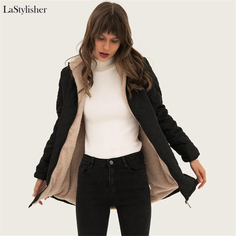 Теплая Женская куртка из берберского флиса Длинная зимняя с капюшоном пальто