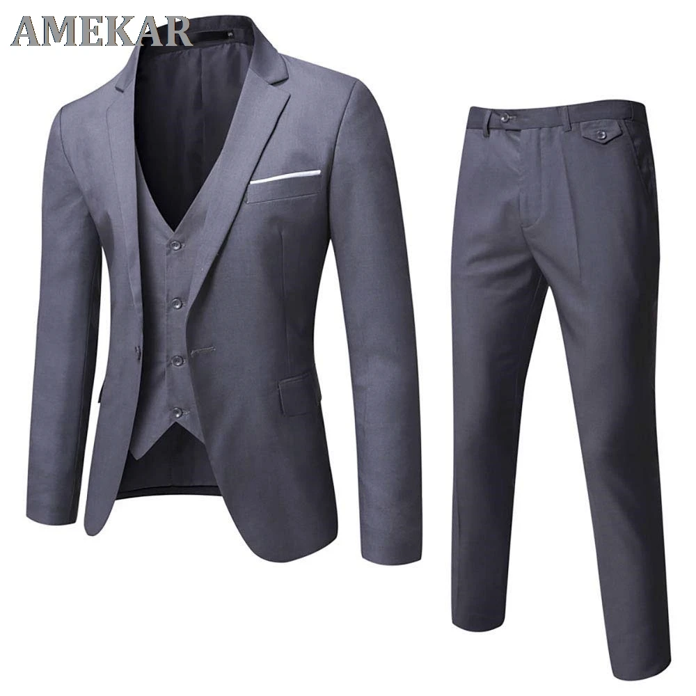 

Мужской облегающий костюм из 3-х предметов, блейзер на одной пуговице, пиджак и брюки для деловых встреч и свадеб