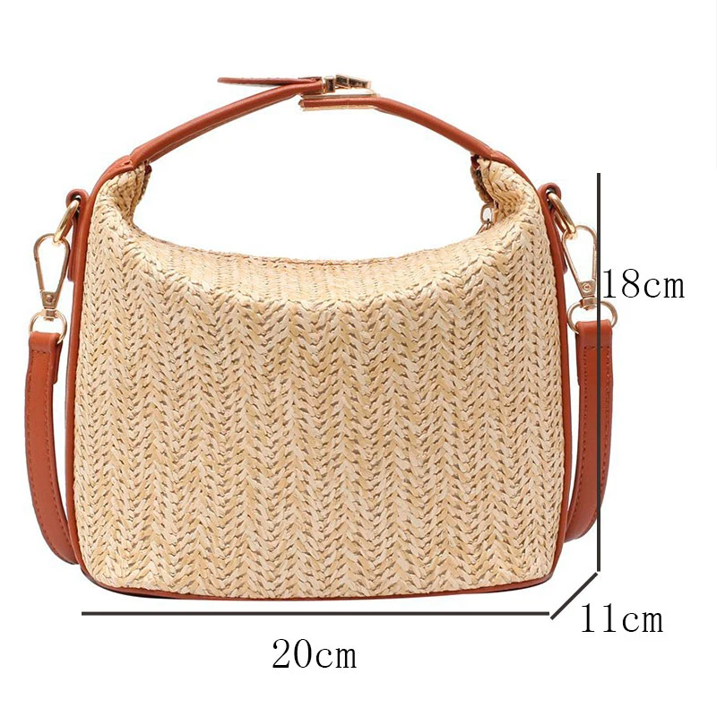 

SWDF Solid Color Straw Bag for Women Fashion Single-strap Chain Shoulder Crossbody Bags Lady Simple Woven Portable Messenger Bag