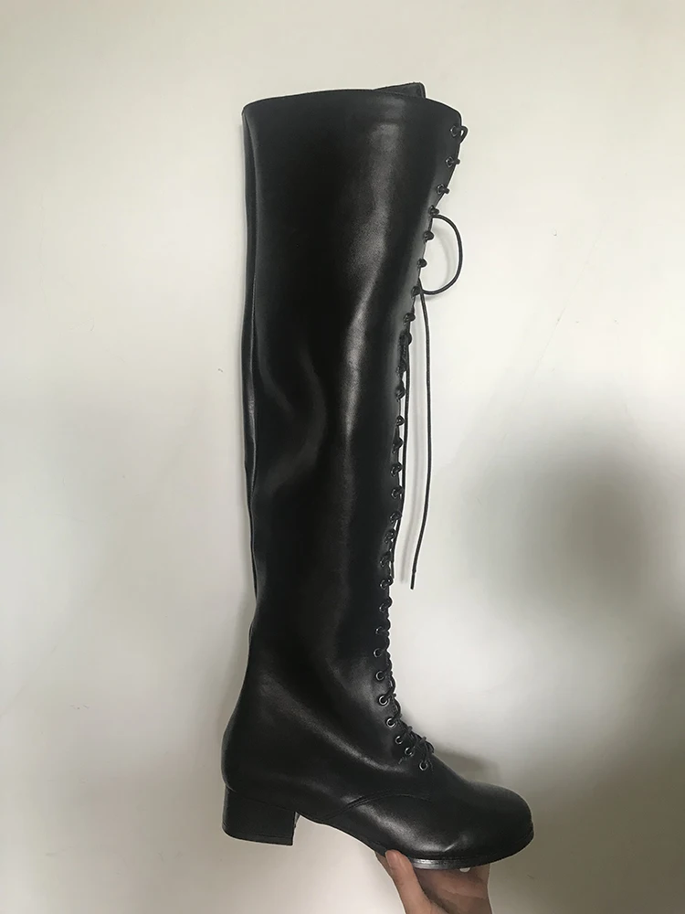 EF1702 Black Оригинальные модные зимние женские ботфорты выше колена на низком каблуке с круглым носком; botas mujer; черная обувь; Большой Размер 15 - Цвет: EF1702 Black