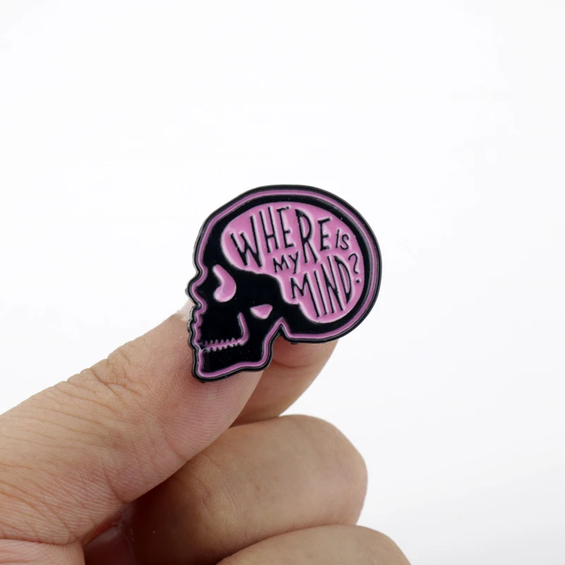 New Fashion Head Skull Enamel Pin Over-Thinker Club Where Is My Mind брошь Lapel Backpack Badge Brooch for Girls | Украшения и