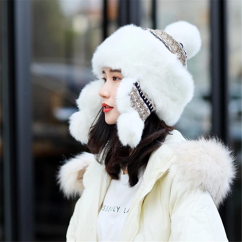 Зимняя шапка бомбер из искусственного кашемира женские шапки меха зимние с