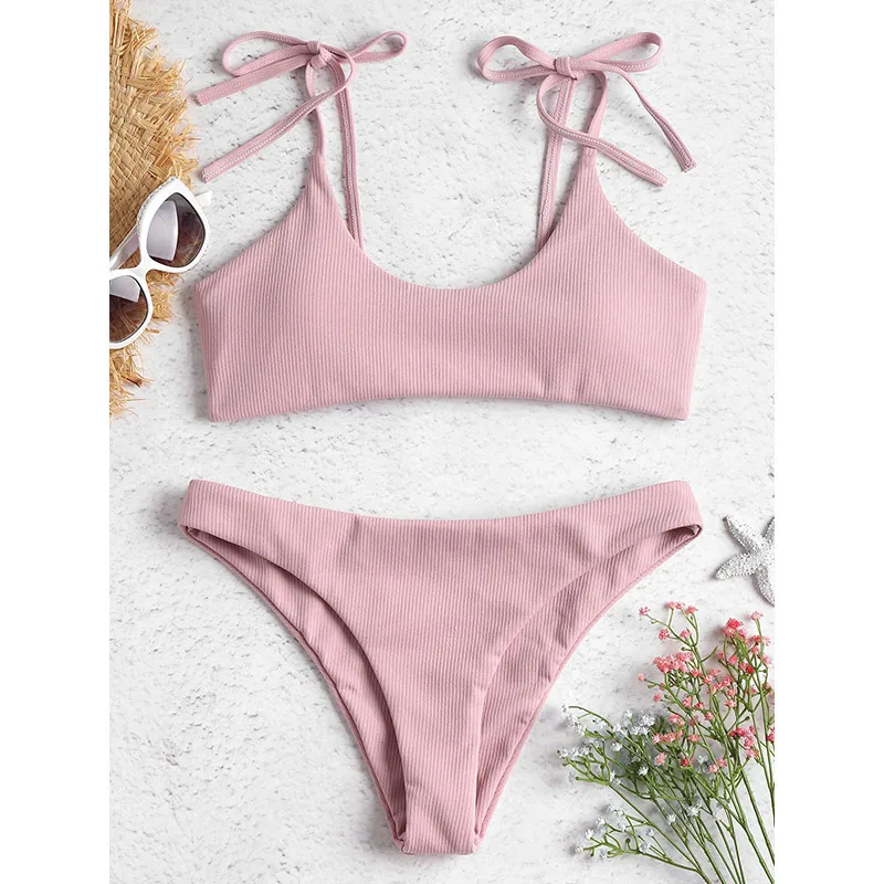 Женский купальник с пуш апом бикини оборками и цветочным принтом лето