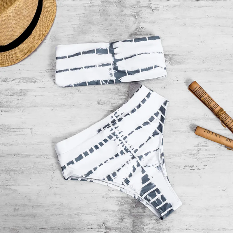 

Print Strapless Split Sexy Bikinis Two Piece High Waist Bikini 2020 Padded Bra Bandage Swimsuit Brazilian Swimwear Women