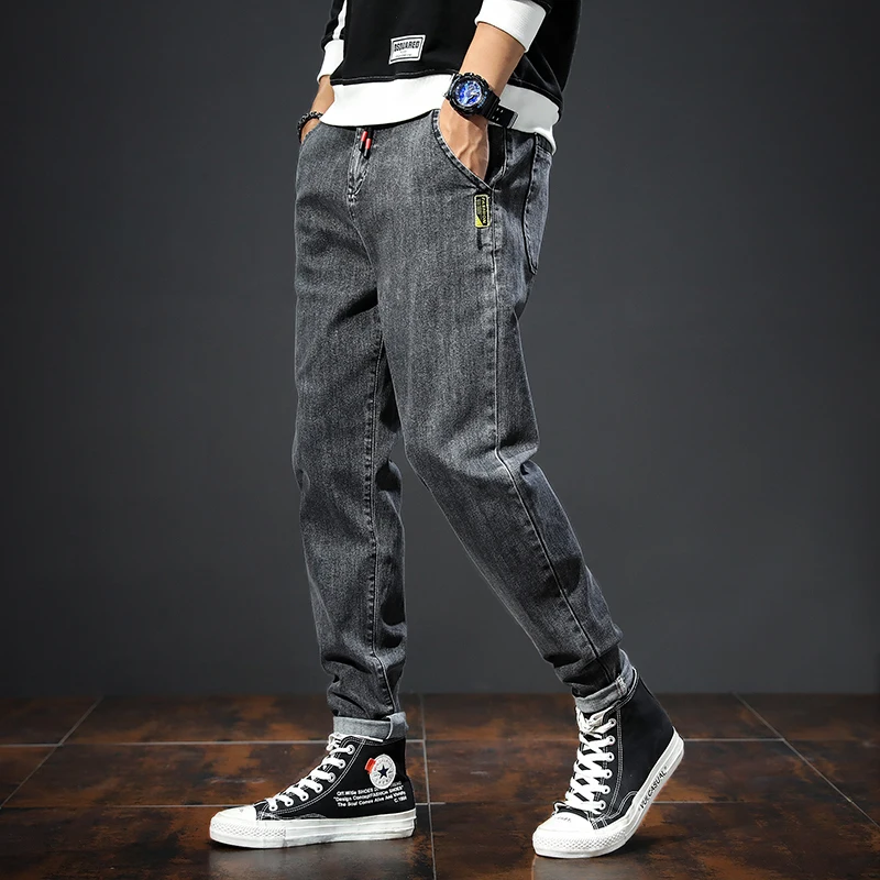 2020 новые модные эластичные Мужские джинсы брюки в стиле хип-хоп, мужские свободные повседневные джинсы, узкие эластичные джинсовые брюки, р...