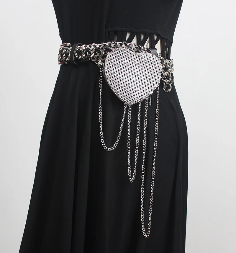 Women's runway fashion shiny crytal heart bag chain punk Cummerbunds female Dress Corsets Waistband Belts decoration belt R3455