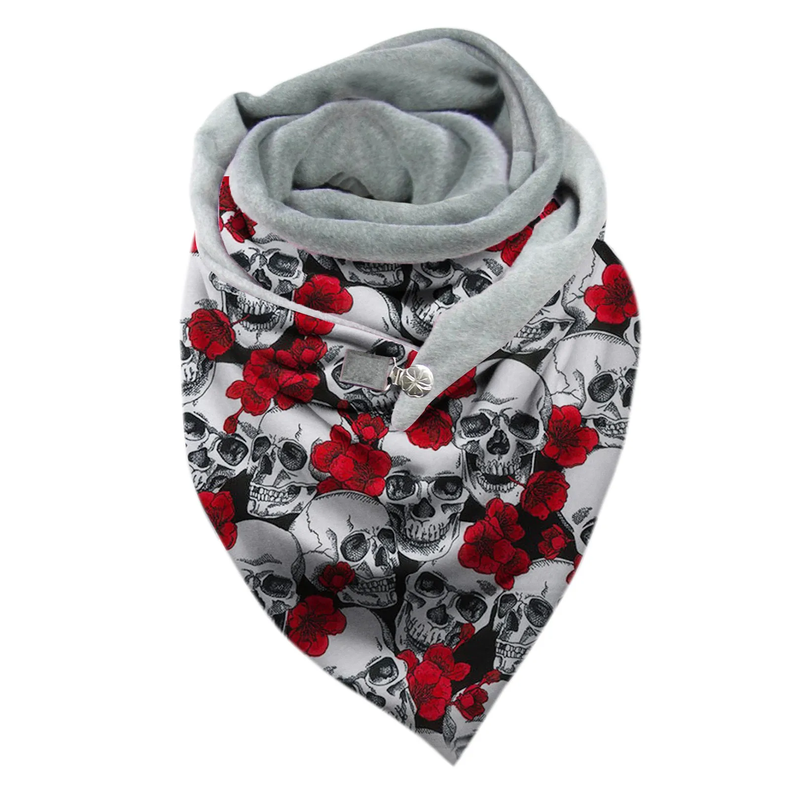 Шарф женский кашемировый на пуговицах зимний с принтом черепа |